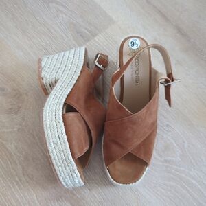 Conchisa Brown Suede Platform Espadrille Shoes Sandals Size 9.5
